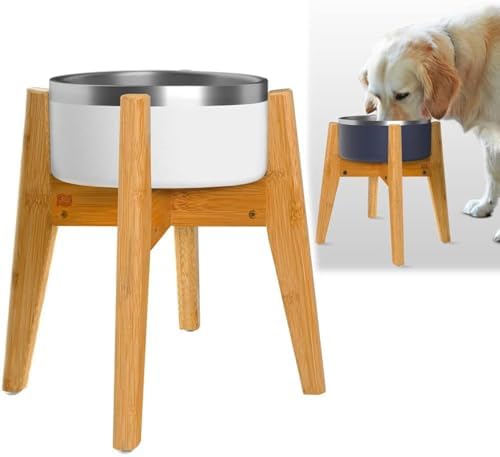 Dog Bowl Stand for Large Dogs - Adjustable, Bamboo