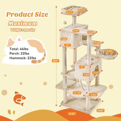 Sweetcrispy 66 Inch Cat Tree Tower for Indoor Cats and Kittens