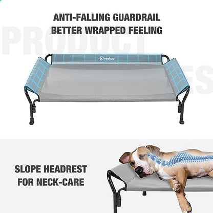 Veehoo Cooling Elevated Dog Bed, Raised Dog Cot with Guardrail & Headrest