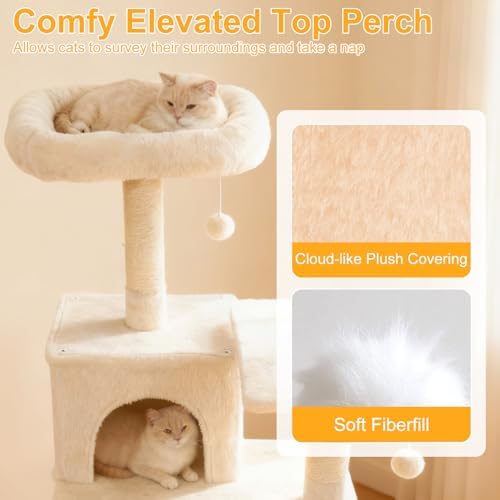 DORTALA Cat Tree for Indoor Cats, 58" Tall Cat Tower with Top Perch, Condo, Hammock, Sisal Scratching Posts, 3 Dangling Balls, Platforms, Multi-Level Pet Climbing Furniture Playground (Beige)