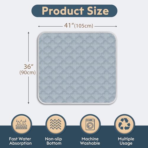 FunFurry Washable Pee Pads for Dogs - 2 Pack Reusable Pee Pads，Waterproof Puppy Pads，Pet Training Pads，Super Absorbent with Dog Paw Shape Non-Slip Backing (Light Grey, 36" X 41" - 2 Pack)