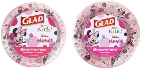 Disney Mickey & Friends Paper Plates and Bowls Bundle - 40 Ct 8.5 Inch Plates and 12oz Bowls with Pink Polka Dots