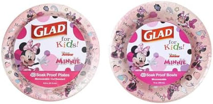 Disney Mickey & Friends Paper Plates and Bowls Bundle - 40 Ct 8.5 Inch Plates and 12oz Bowls with Pink Polka Dots