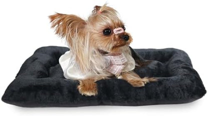 Tiny Dog Bed 18 x 12 for Extra Small Dogs and Cats Fit Crate or Cage 18 Inch,Ultra Soft Cat Warmer Mat for Feral and Indoor Cats,Fluffy Comfy Kennel Pad Anti-Slip & Washable Pet Sleeping Mat,Black XXS