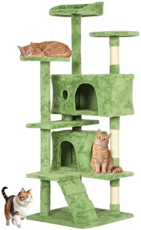 BestOffice 54 Inch Cat Tree, Multi-Level Cat Tower with Condo, Perches, Sisal Scratching Posts, Climbing Ladder,Indoor Activity Center Play House for Kittens & Adult Cats,Green