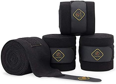 Kavallerie Classic Bandage for Horses, Distributes Pressure Evenly with Therapeutic Breathable Fleece Material, Stretchy, Provides, Leg Protection and Support - Black - (4 Units per Pack)