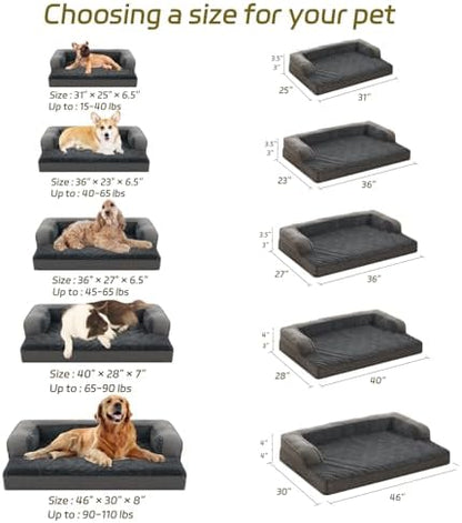 Orthopedic Dog Beds for Large Dogs, Waterproof Memory Foam Large Pet Bed with Sides, Non-Slip Bottom and Egg-Crate Foam Dog Couch Bed with Washable Removable Cover, Gray