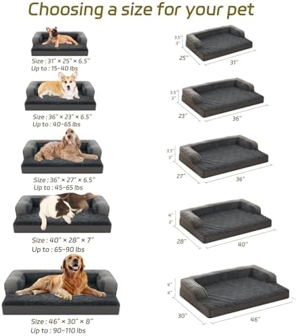 Orthopedic Dog Beds for Extra Large Dogs,Orthopedic Dog Sofa Bed with Removable Washable Cover,Waterproof Egg Foam Pet Couch Bed& Furniture,46x30 Inch, Gray