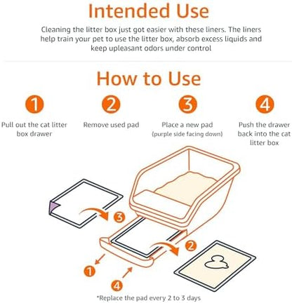 Amazon Basics Cat Litter Pee Pads, Odor Control with Fresh Scent, Super Absorbent, Disposable, Universal Fit Litter Box, Purple and White, 40 Count