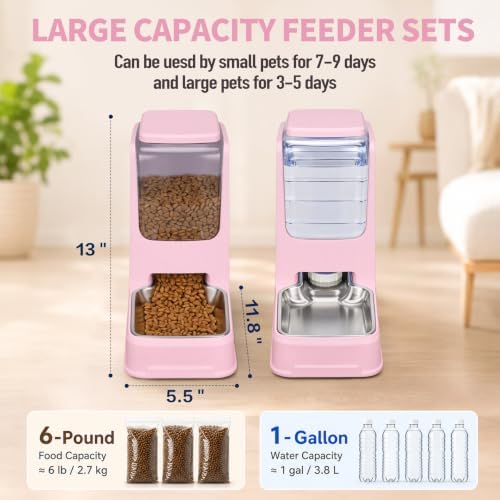 Automatic Cat Dog Feeder and Water Dispenser Set with Stainless Steel Bowl