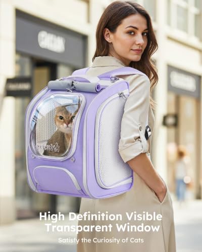 Pecute Cat Backpack Carrier,Large Space Cat Bubble Backpack,Light Purple