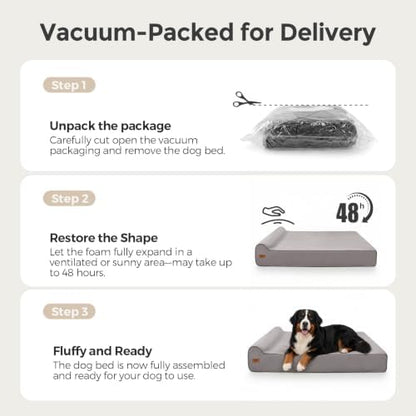 Sytopia XXL 35D Memory Foam Dog Bed for Extra Large Dogs – 7" Thick Orthopedic Pet Couch for Seniors and Big Breeds up to 150 Pounds, with Waterproof Liner & Washable Cover, Nonskid Bottom, Grey