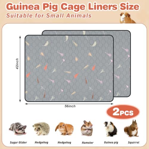 2Pcs Guinea Pig Cage Liners,Guinea Pig Fleece Cage Liners42''X56'' Super Absorbent Washable Pee Pads Reusable for Rabbit Hamster Chinchilla