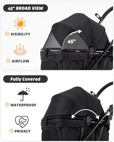 797Audio Dog Stroller for Small Medium Dogs,Pet Stroller for Cats Puppy Up to 121lbs,Foldable,One Click Folding,4 Wheel Shock Absorption,Adjustable Canopy with Sun Shades,Removable Washable Pad(Black)