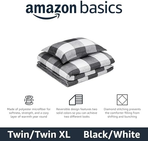 Amazon Basics Lightweight Microfiber Comforter Set, 2-Piece, Twin/Twin XL, Black/White Checkerboard