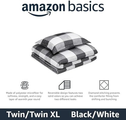 Amazon Basics Lightweight Microfiber Comforter Set, 2-Piece, Twin/Twin XL, Black/White Checkerboard
