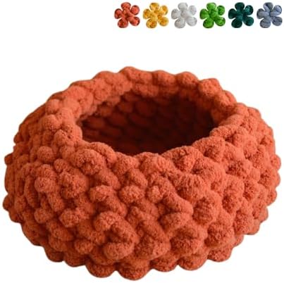 Cat Nest Bed, Handwoven Washable Round Cave Kitten (MapleLeaf Red,M)