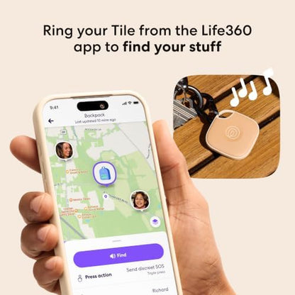Life360 Tile - Bluetooth Tracker, Keys Finder and Item Locator for Keys, Bags and More. Phone Finder. Both iOS and Android Compatible. 1-Pack (Dune)