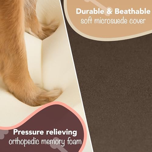 Friends Forever Orthopedic Dog Bed, Memory Foam Pet Sofa, Calming Dog Couch, Water Resistant Pet Bed, Washable Cover, Non-Slip Bottom, Chester, Cocoa Brown, 36" x 28" x 9"
