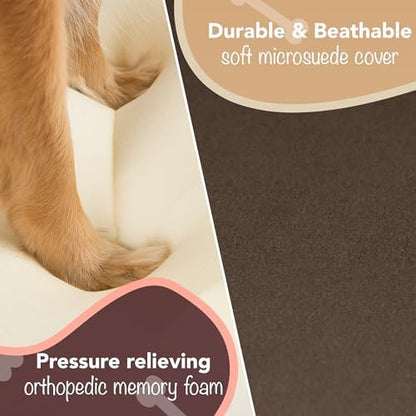 Friends Forever Orthopedic Dog Bed, Memory Foam Pet Sofa, Calming Dog Couch, Water Resistant Pet Bed, Washable Cover, Non-Slip Bottom, Chester, Cocoa Brown, 36" x 28" x 9"
