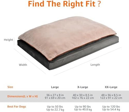 Amazon Basics Dog Bed with Cooling Gel Memory Foam, Pressure-Relief Support for Dogs up to 50lbs, Non-Slip Bottom, Machine Washable Cover, Large Sized (36" x 27"), Grey