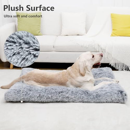 Vonabem Dog Bed, Extra Large, Plush Soft Pet Beds for XL Dogs, Crate Pad, Washable, 41L x 27W x 2H Inches, 100 lbs Capacity, Grey