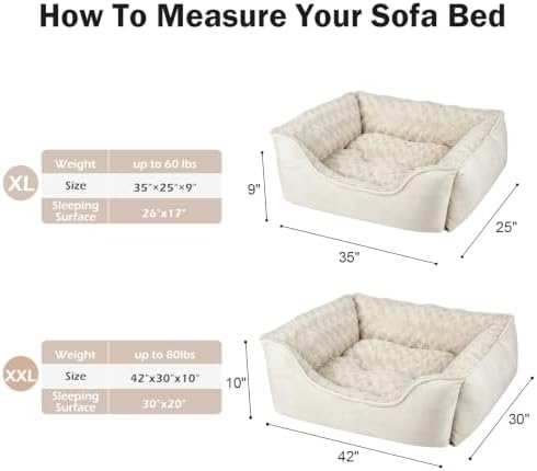 JOEJOY Rectangle Dog Bed for Large Medium Small Dogs - Washable Orthopedic Sofa Bed, Soft Breathable Puppy & Pet Cuddler, Durable Calming Dog Bed with Anti-Slip Bottom, Multiple Sizes, Cream