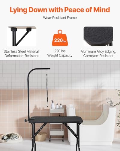 VEVOR Pet Grooming Table, 32 x18 Inch with Height Adjustable Arm, 220LBS Static Weight Capacity, Foldable Dog Groom Station with No-Sit Haunch Holder with Grooming Loop, for Medium and Small Dogs