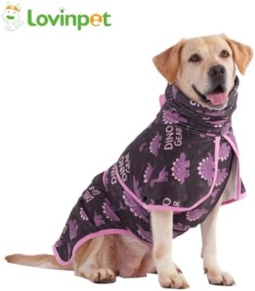 LovinPet 3-in-1 Dog Warm Winter Coat & Bathrobe, Blue, Dinosaur Fleece, L