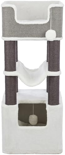 Trixie Lucano 43.3-in XXL Cat Tree, Indoor Cat Furniture with Jute Scratching Posts, Sisal and Plush Covered Condo, Dangling Interactive Toys, Gray