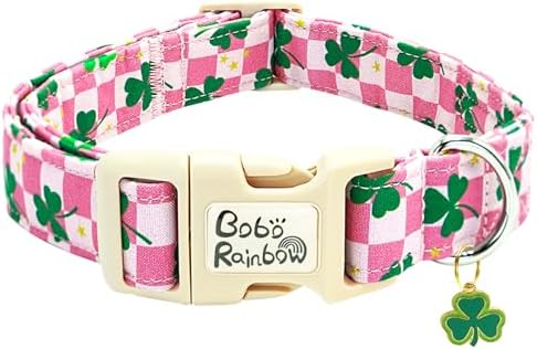 St Patrick's Pink Plaid Trefoil Dog Collar for Medium Dogs