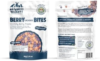 Treats, 100% All Natural Mini Bites For Rabbit Hamster Guinea Pig Chinchilla Pet Rat Mice Gerbil Bird, Healthy Enrichment Bonding Rewarding Training (Berrylicious Variety Pack 50g)