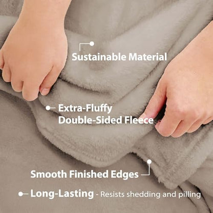DEZ FURNISHINGS Ultra Soft Plush Fleece Throw Blanket, Double Sided Cozy Thick Warm Blanket for Sofa & Bed, Queen (90" x 92"), Taupe