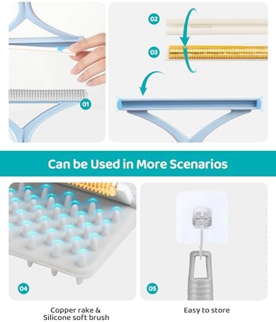 Pet Hair Remover for Carpet, 54 Inch Adjustable Long Handle Carpet Rake for Pet Hair Removal, 3 Piece Dog Hair Carpet Rake and Carpet Scraper Tool for Rugs, Couch, Stairs, Furniture