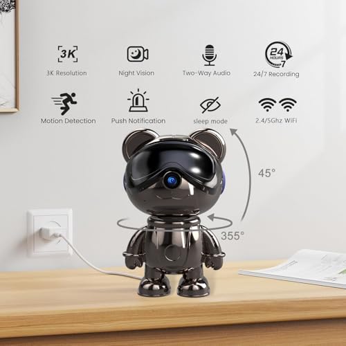 3K Indoor Security Camera Robot, Gunmetal Baby Monitor and Pet Camera Wi-Fi