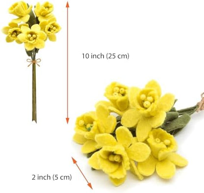 Glaciart One Felt Daffodil Artificial Flowers Bouquet - 5 pcs | Reusable, Washable and Essential Oil Ready Artificial Flowers w/Bendable Wire Stem | Great Gift or Home/Event Decorations