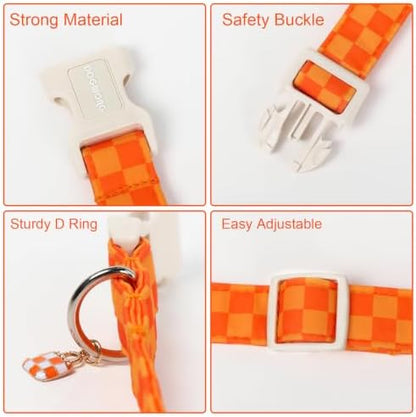 DOGWONG Autumn Plaid Dog Collar, Orange Checked Cute Girl Dog Collar,Orange Plaid Dogs Collars for X-Small Puppies Dogs, Neck 8-12 inches