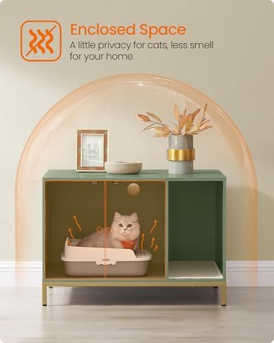 Feandrea Cat Litter Box Enclosure, with Scratching Mat, Tall Legs