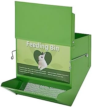 Metal Small Animal Feeder with Lid, Heavy Duty, Large Capacity Food Dispenser, Great for Rabbits, Guinea Pigs, Chinchillas and Other Small Animals (7.4 inch, Green) (Pack of 2)