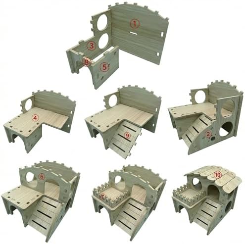 Multi-Chamber Wooden Hamster Hideout, House and Cage Accessory, Model 2