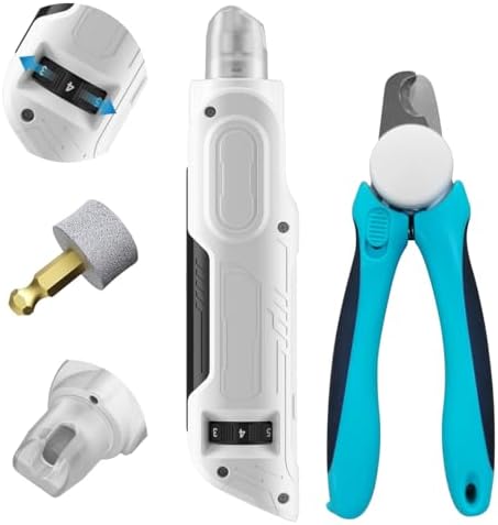 PAPIFEED Pet Nail Grinder with Nail Clipper Kit, 6 Speed Adjustable Dog Nail Trimmer with LED Light, Rechargeable Pet Nail File with Dust Proof & Type-C Charging (White)