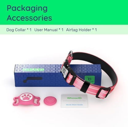 Airtag Dog Collar, Reflective Ultra-Durable Nylon Padded with QR Buckle & IP68 Waterproof Air Tag Holder Compatible for Apple AirTag, Comfortable for Small Medium Large Dogs (Hot Pink,XL)