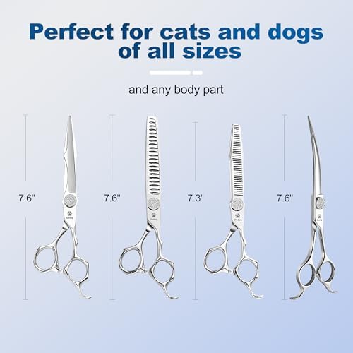 GLADOG Luxury Dog Grooming Scissors Set - 7" Straight, 6.5" Thinning, 7" Chunkers, 7" Curved - 9CR Steel, Silver Luxe, Right Hand, Plastic Handle, 4 Count