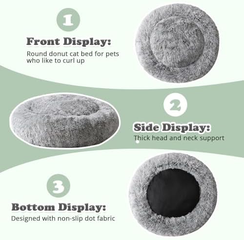 JOLLYVOGUE Dog & Cat Bed, Calming Anti-Anxiety Pet Bed for Small Dogs, Fluffy Donut Cushion for Small and Medium Pets (20")