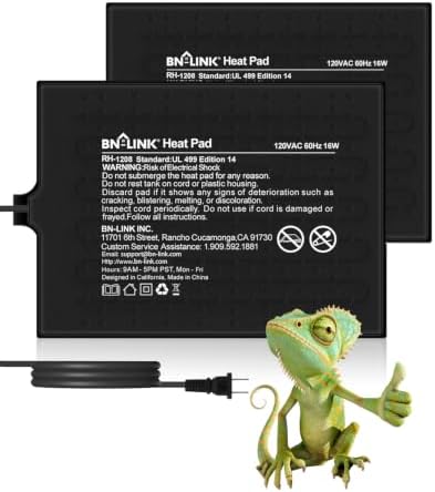 BN-LINK Reptile Heat Pad 8"X12" 16W for 30-40gal Under Tank Terrarium Heating Mat Waterproof for Turtle, Lizard, Frogs, Snake, Hermit Crab 2 Pack