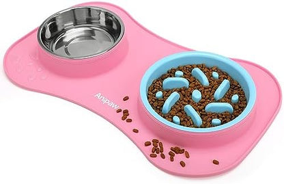 Slow Feeder Dog Bowls 3 in 1 Stainless Steel Food Water Bowl to Slow Eating