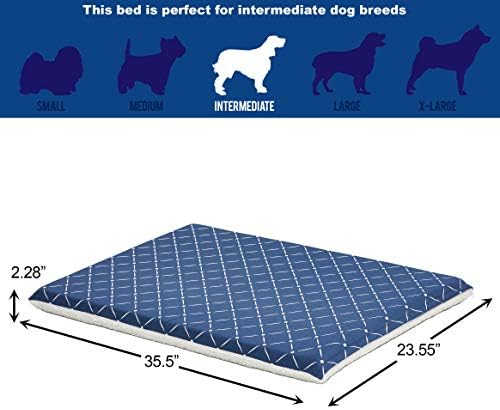 MidWest Homes for Pets Quiet Time Couture Paxton Dog Bed, Blue & Fleece with Removable Pillow Cover, Blue, 36", Blue Diamond Pattern
