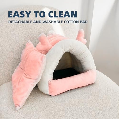 Guinea Pig Hideout, Warm Bed for Guinea Pig,Rabbits, Chinchillas, Guinea Pig Bed, Cozy Small Animal Winter Shelter (Pink, Large)