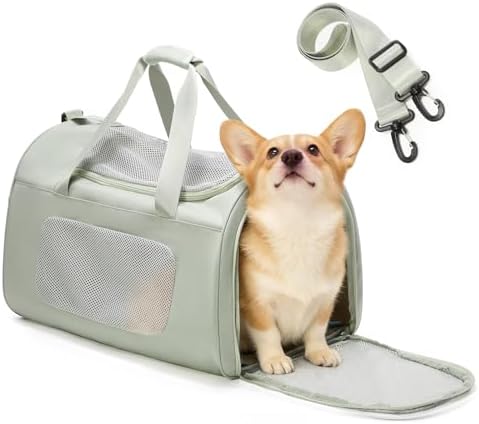 Extra-Large Cat Carrying Case Pet Dog Carrier Soft-Sided Cat Bag Airline Approved, Mesh Pet Carrier for Travel Outdoors with Shoulder Straps, Cat Carriers for Cats/Puppy/Dogs Up to 30Lbs, Green