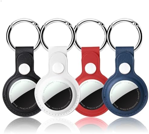 Compatible with AirTag Holder Case with Keychain, 4 Pack Protective Cases Cover Tags GPS Tracker Item Tag Finders Accessories for Keys, Bags, Luggage（Black/White/Red/Blue）